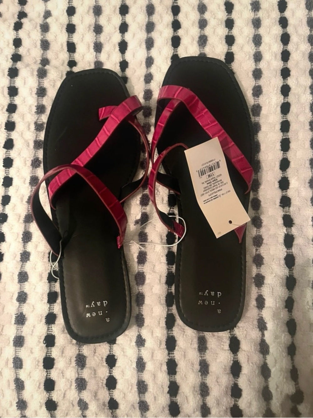 a new day Black Sandals with Shiny Pink Straps